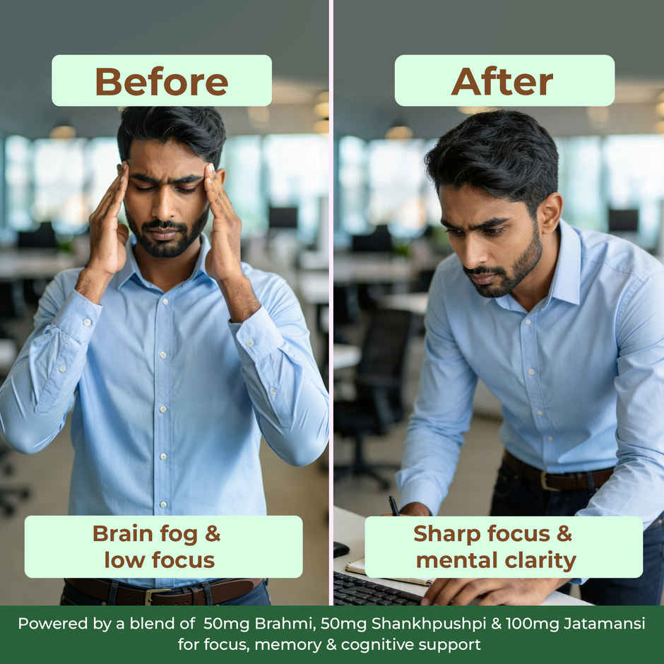 OYB Brain Ease Stress Relief with Ashwagandha & Brahmi for Calm Mind, Focus & Anxiety | 30 Tablets