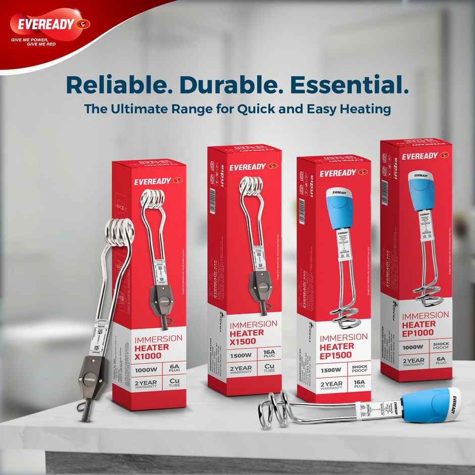 Eveready Epoxy Immersion Heater Rod | 1500W | Rust-Resistant & Long Life | 2 Years Warranty | 16 A Plug