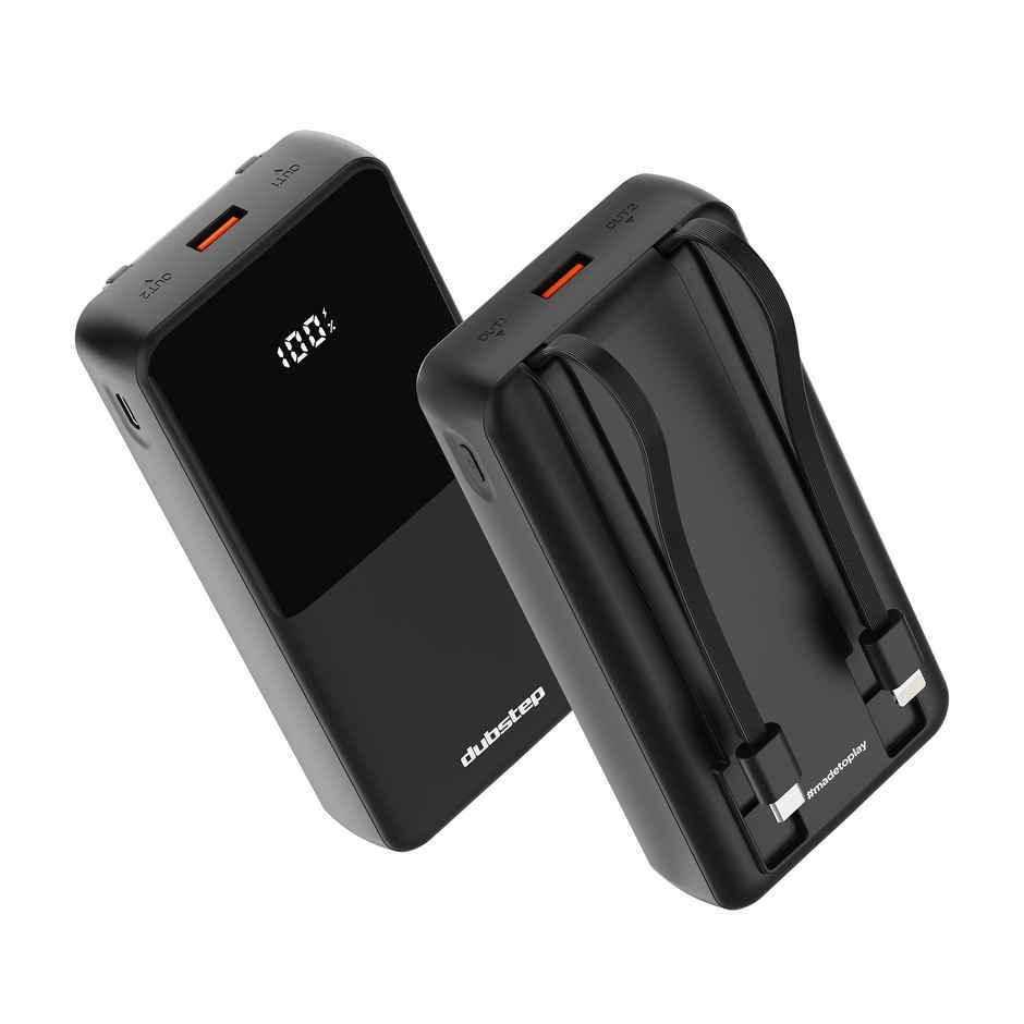 Dubstep Powerblitz X5 20K 22.5W 20000 mAh Power Bank with Inbuilt Type C & Lightning Cable | Black