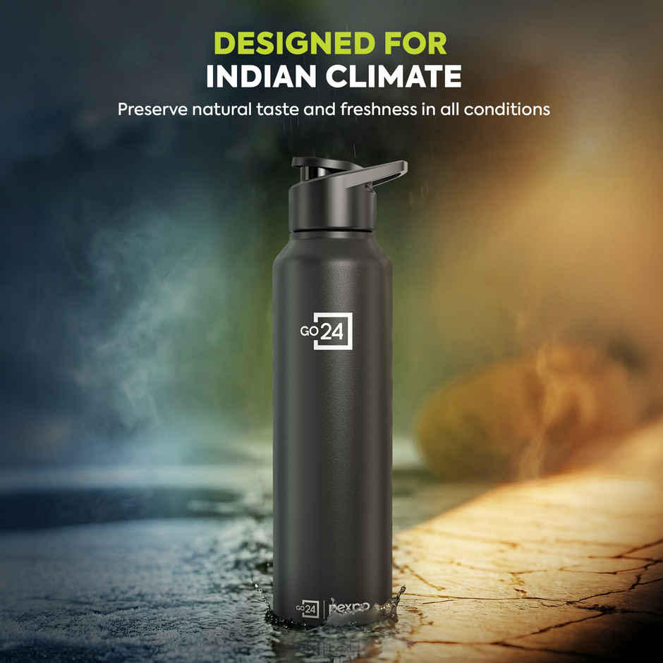 Go24 | Pexpo Stainless Steel Chromo Sports/Fridge Sipper Water Bottle | Knight Black | 1 L