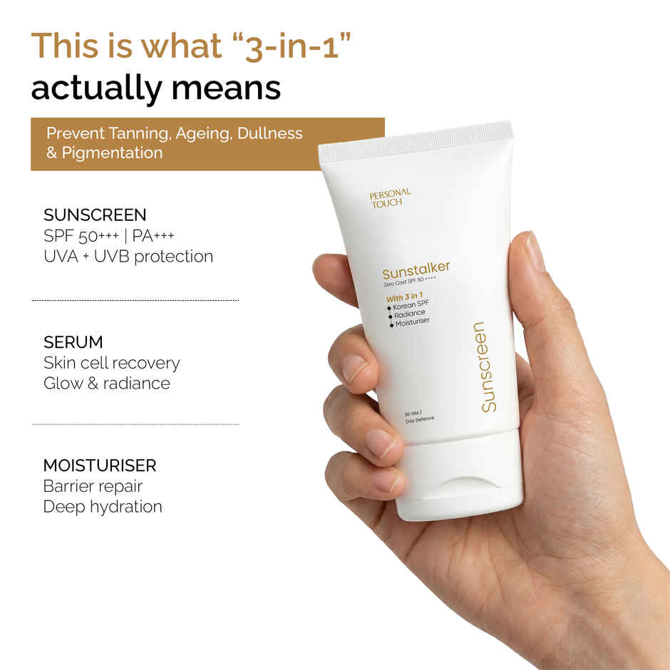 Personal Touch Skincare Sunscreen SPF 50+++ Sunstalker Korea 3-1 Water Based Moisturiser Serum