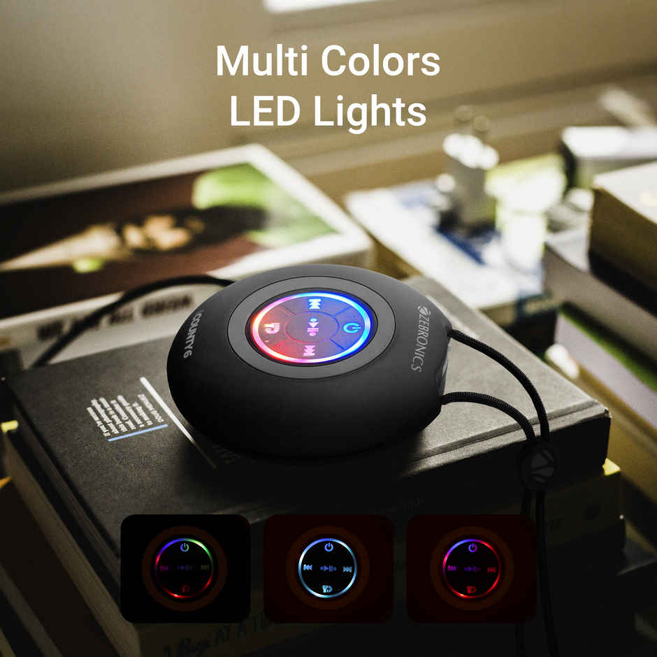 Zebronics County 6 BT Speaker | 3W | Upto 12Hrs | BT v5.3 | TWS | Compact Design | Carry Loop |Black