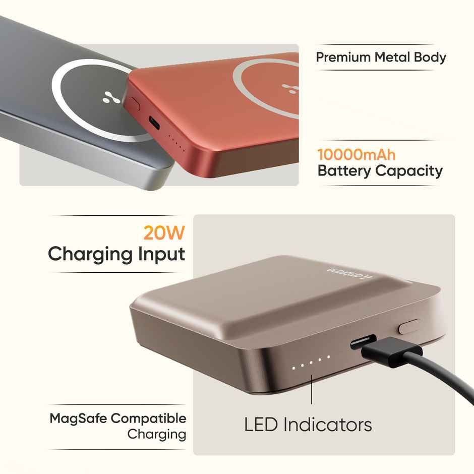 Ambrane 10000 mAh Magsafe Fast Wireless Charging Power Bank for All Qi Enabled Devices (Prime, Blue)