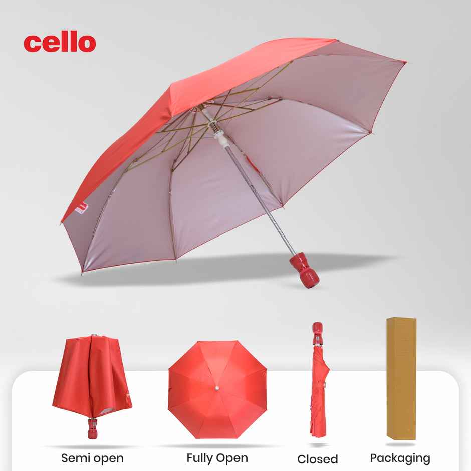 Cello Varsha 21 Inch 2 Fold Mix Mono Silver Umbrella | Orange