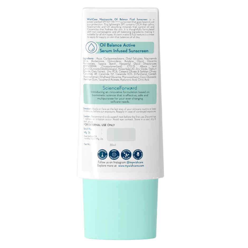 Wishcare Niacinamide Oil-Balance Sunscreen SPF50+ PA++++ In-Vivo Tested Light & Matt Oily Skin