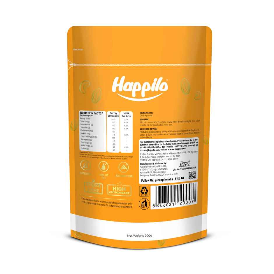 Happilo Premium Dried Jumbo Apricots|Dried Khumani Jardalu|Dry Fruits