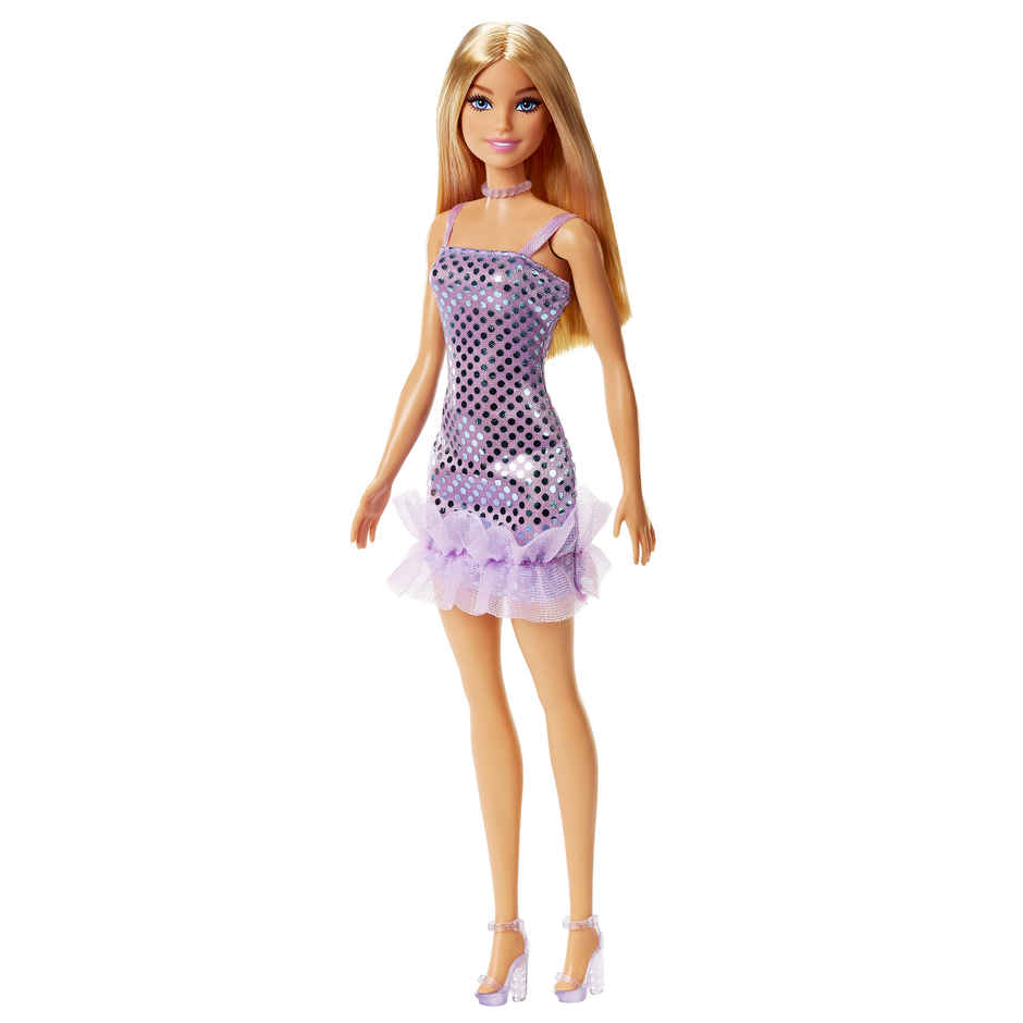 Barbie Doll in Lavender Metallic Mini Dress with Trendy Clothes & Accessories