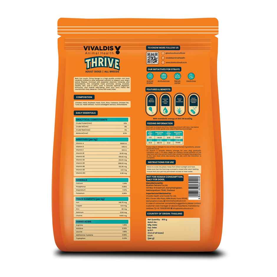 Bark Out Loud Thrive Dog Food Chicken Flavor Adult Dogs 800g All Breeds