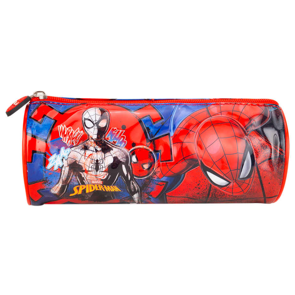 Striders Spiderman Round Pencil Pouch - Kids Stationery Bag for School Supplies, Red & Blue