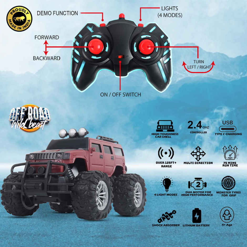 Race N Roll Off Roader Rechargeable Remote Control Monster Truck - Humm Maroon