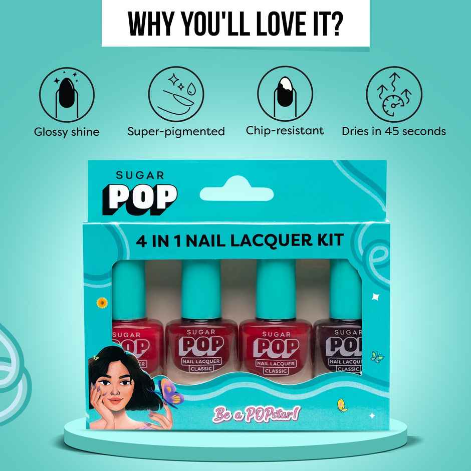 SUGAR POP 4 in 1 Nail Lacquer Kit- 02 Rouge Canvas | Long-Lasting Shine