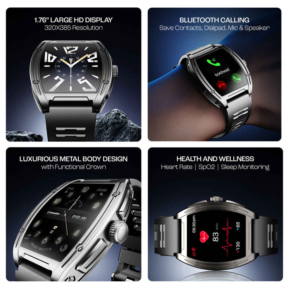 boAt Enigma Ascend Smartwatch | 1.76" Display | Functional Crown - Active Black