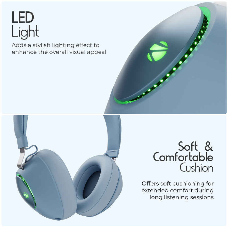 Zebronics Duke BT Headphone, 60h, Dual Pairing, Gaming Mode, ENC, LED, Deep Bass, Voice Asst(Blue)