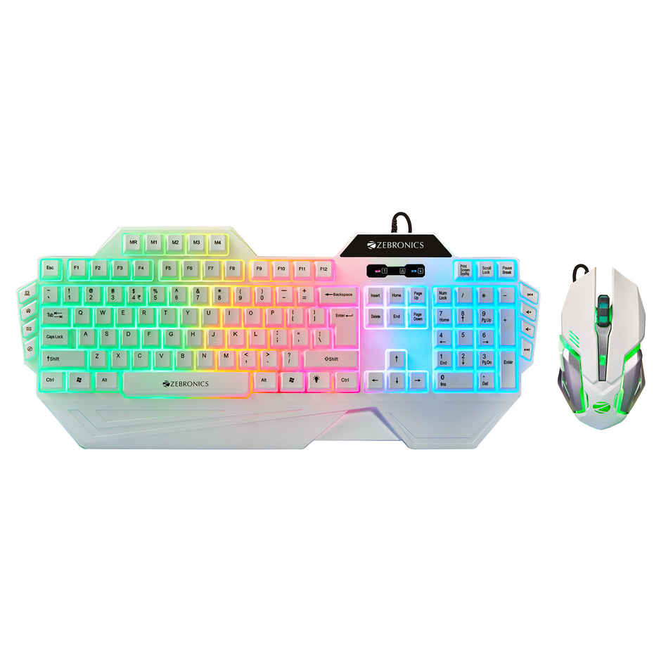 Zebronics Optimus Gaming Combo, Upto 3600 Dpi, 6 Buttons, High Res Sensor, Multicolor Led (White)