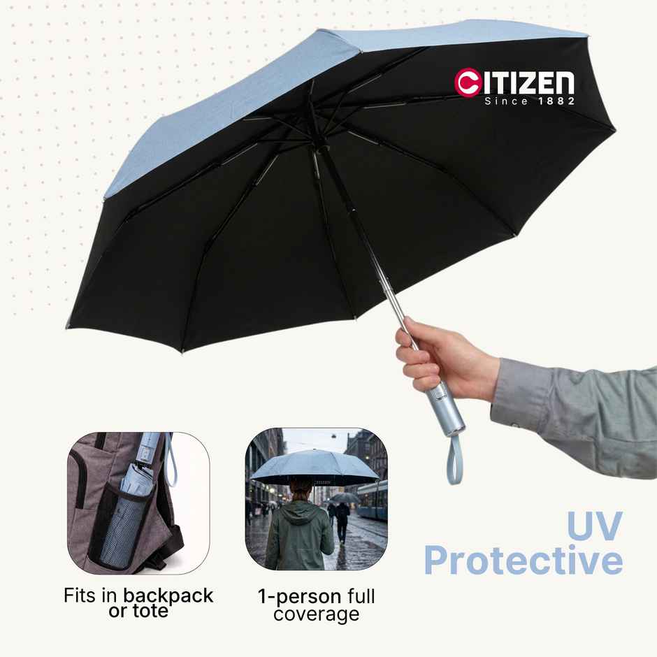 Citizen Auto Open Close Umbrella Glass Handle Baby Blue| 23 in | 3 Fold