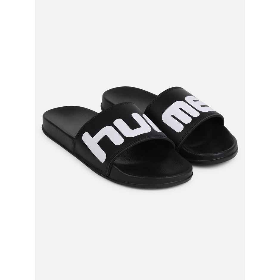hummel Chunk lightweight slides for Men with Cushioned Sole and Arch Support | Black | 10