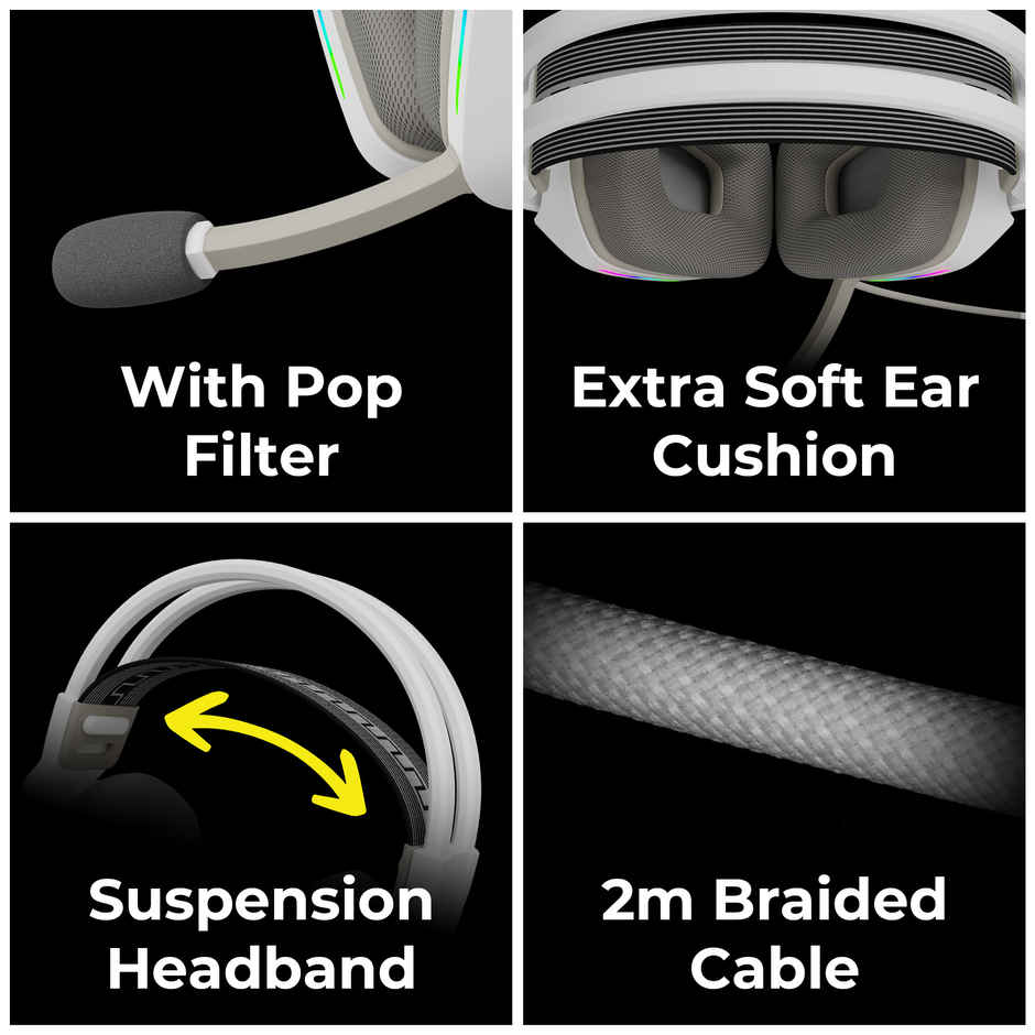 Zebronics Havoc Premium Gaming Over Ear Wired Headphone With Dolby Atmos Subscription (White)