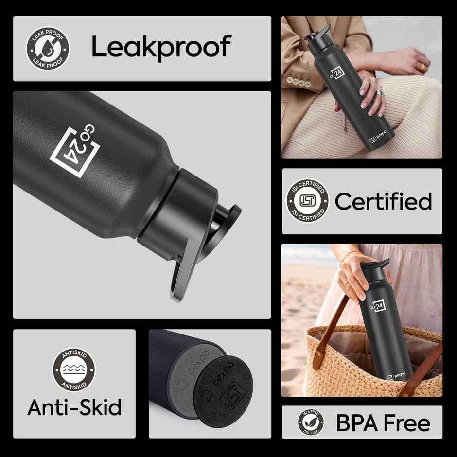Pexpo Stainless Steel Chromo Sports/Fridge Sipper Water Bottle | Knight Black | 1 L