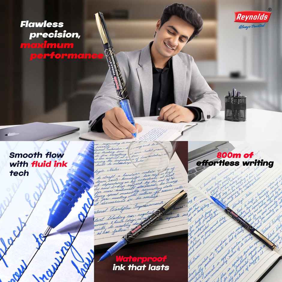 Reynolds Trimax Gold Roller Ball Pen Set (1 Blue Pen; Premium Pen For Professional)