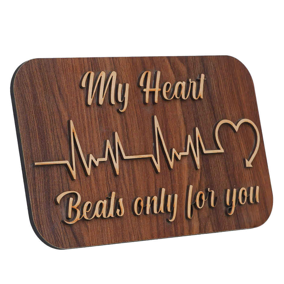 eCraftIndia Brown "My Heart Beats Only For You" Wooden Valentine's Day Showpc with Stand