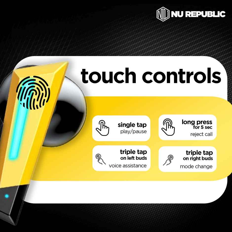 Nu Republic Transform-X TWS Earbuds | Upto 60Hrs Playtime | 13Mm Neodymium Driver & Xbass Technology | ENC Hall Sensor Dual Mode | Yellow