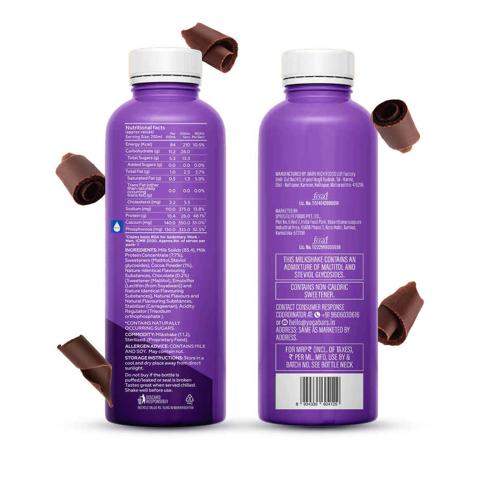 Yoga Bar 26g Protein Shake Double Chocolate, No Added Sugar, Rich In Calcium, Low Fat, 210 Calories