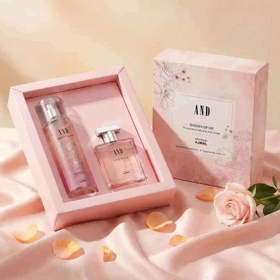 Snickers Best Of Our Minis Chocolate Gift Tin (133g) & And By Ajmal Love Muse Eau De Perfume & Dainty Glam Body Mist For Women (250ml) Combo