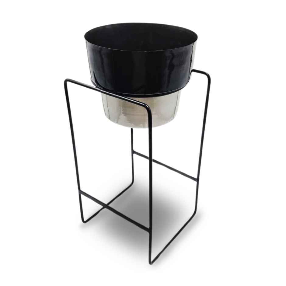 10club Dual Tone Metal Planter With Stand- Grey Black