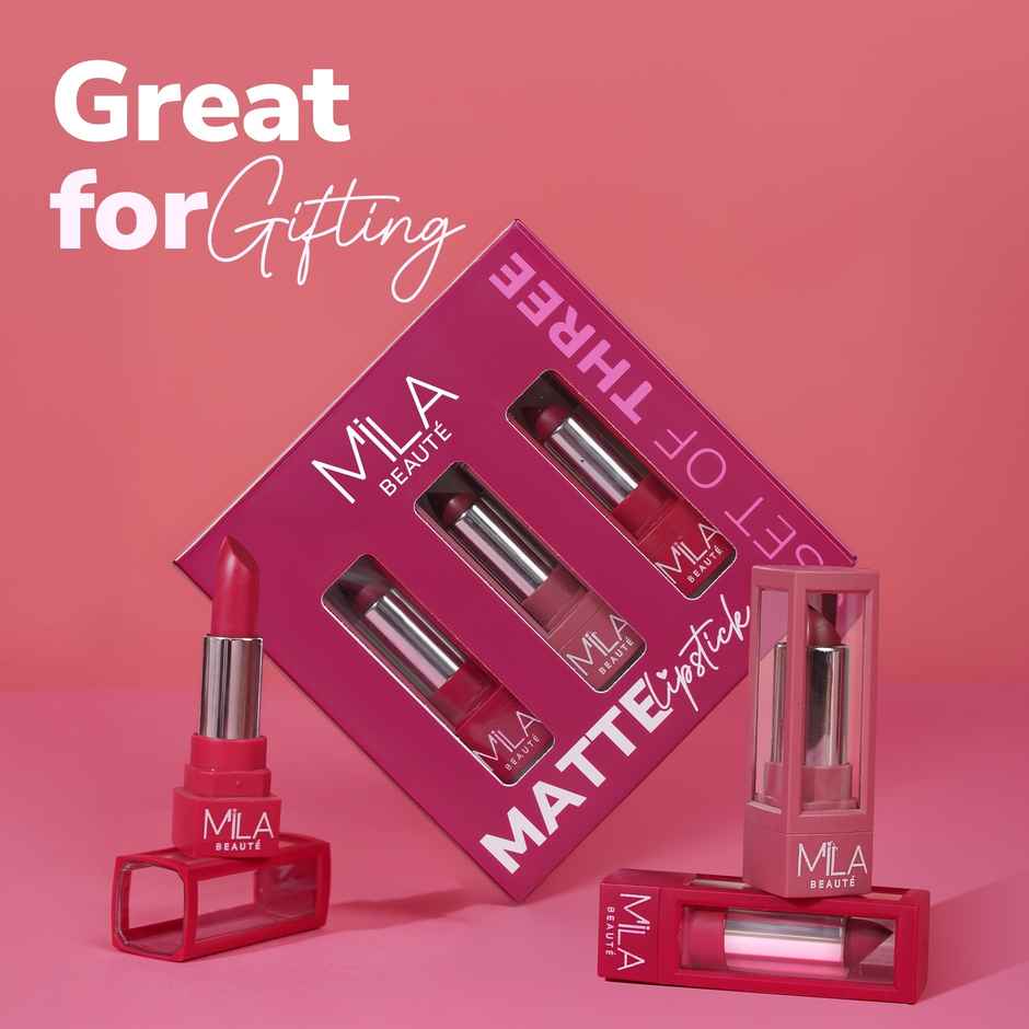 Mila Beaute Matte Lipstick Set of 3 Long-Lasting | Lightweight | Rich Pigment | Mauves & Pinks