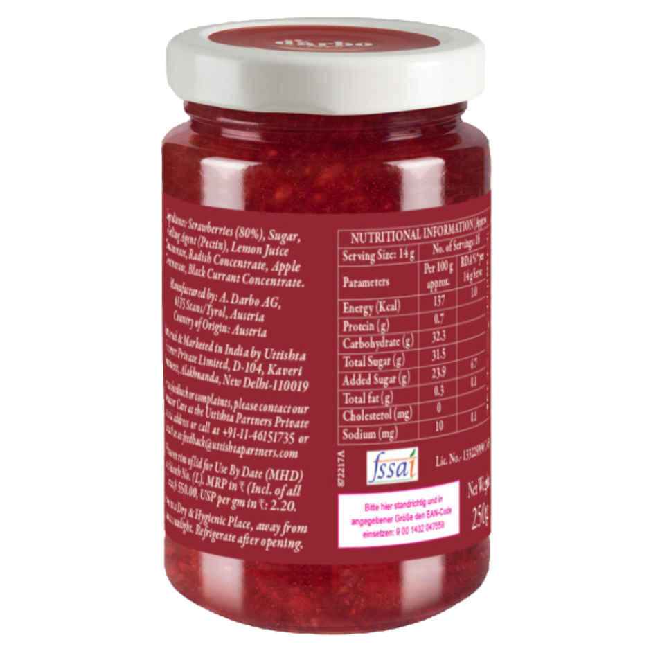 Darbo Strawberry Reduced Sugar Jam 80% Fruit Content Breakfast Jam