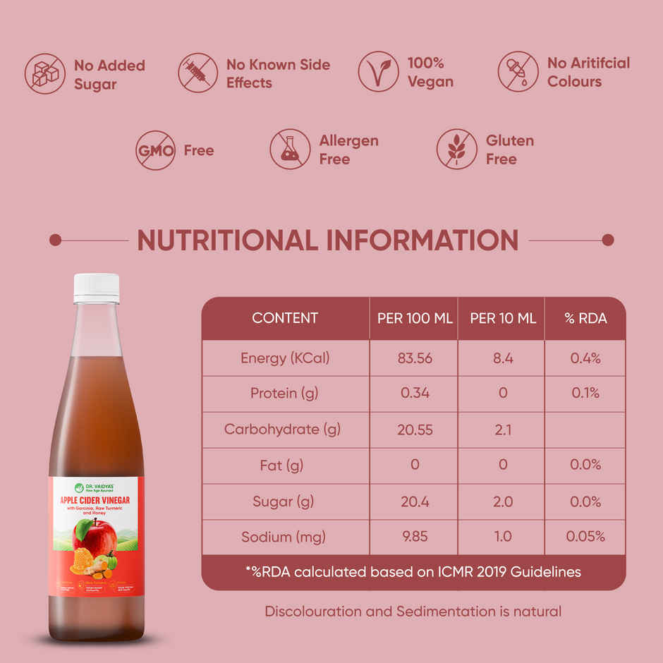 Dr. Vaidya's Apple Cider Vinegar for Weight Loss | Helps Craving Control | No Added Sugar | Vegan