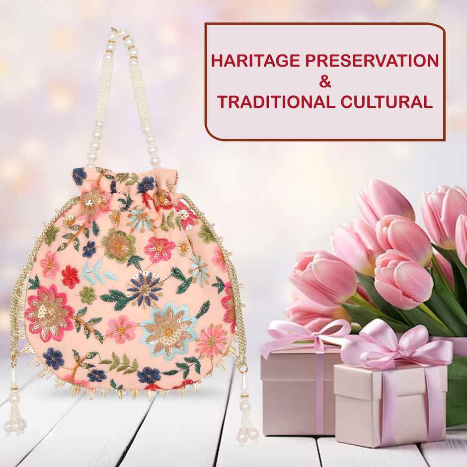 Lavie Women's Jiya Floral Embroidered Potli | Small | Light Pink