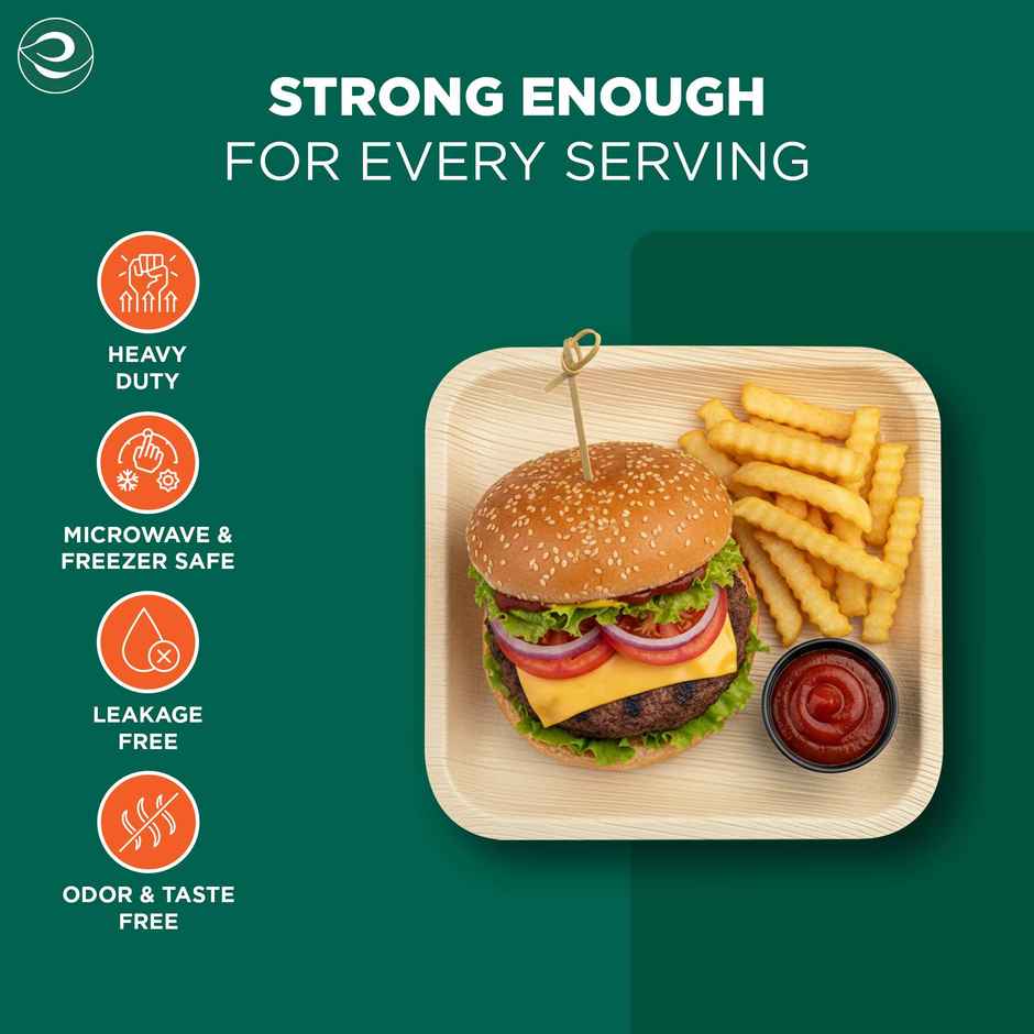 ECO SOUL | Palm Leaf Disposable Plates | 8 Inch | Square | 10 Count