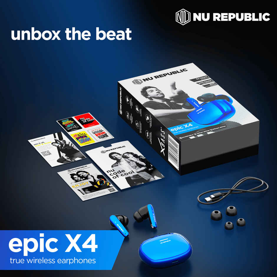 Nu Republic Epic X4 With 52 Hrs Playtime Tws Earbuds | Blue