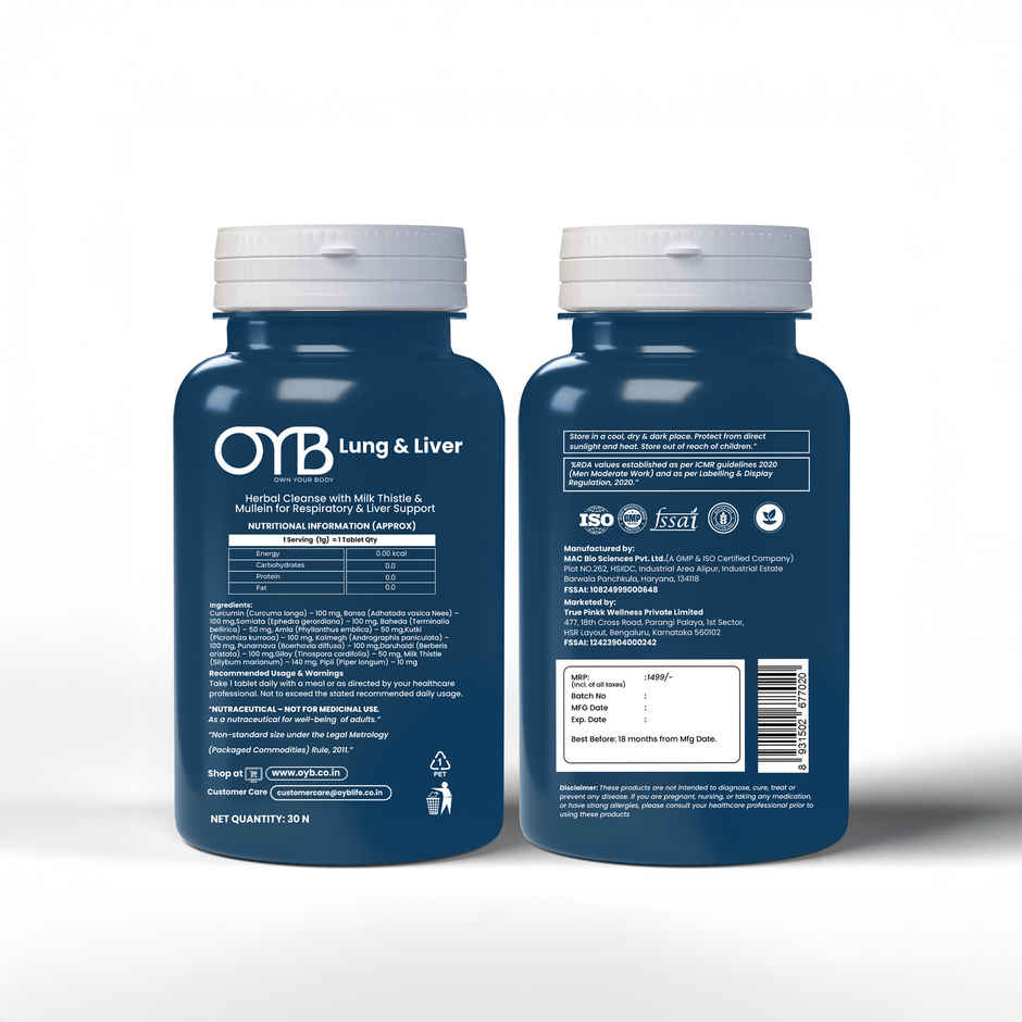 OYB Lung & Liver Dual Detox with Milk Thistle & Mullein | 30 Tablets | OYB Lung & Liver Dual Detox
