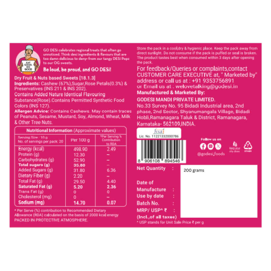 Rose Kaju Katli, Barfi, Sweets By GO DESi