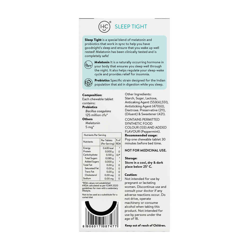 Happy Cultures Sleep Tight |Melatonin 5Mg| Non Habit Forming |Deep Sleep & Wake Up Refresh