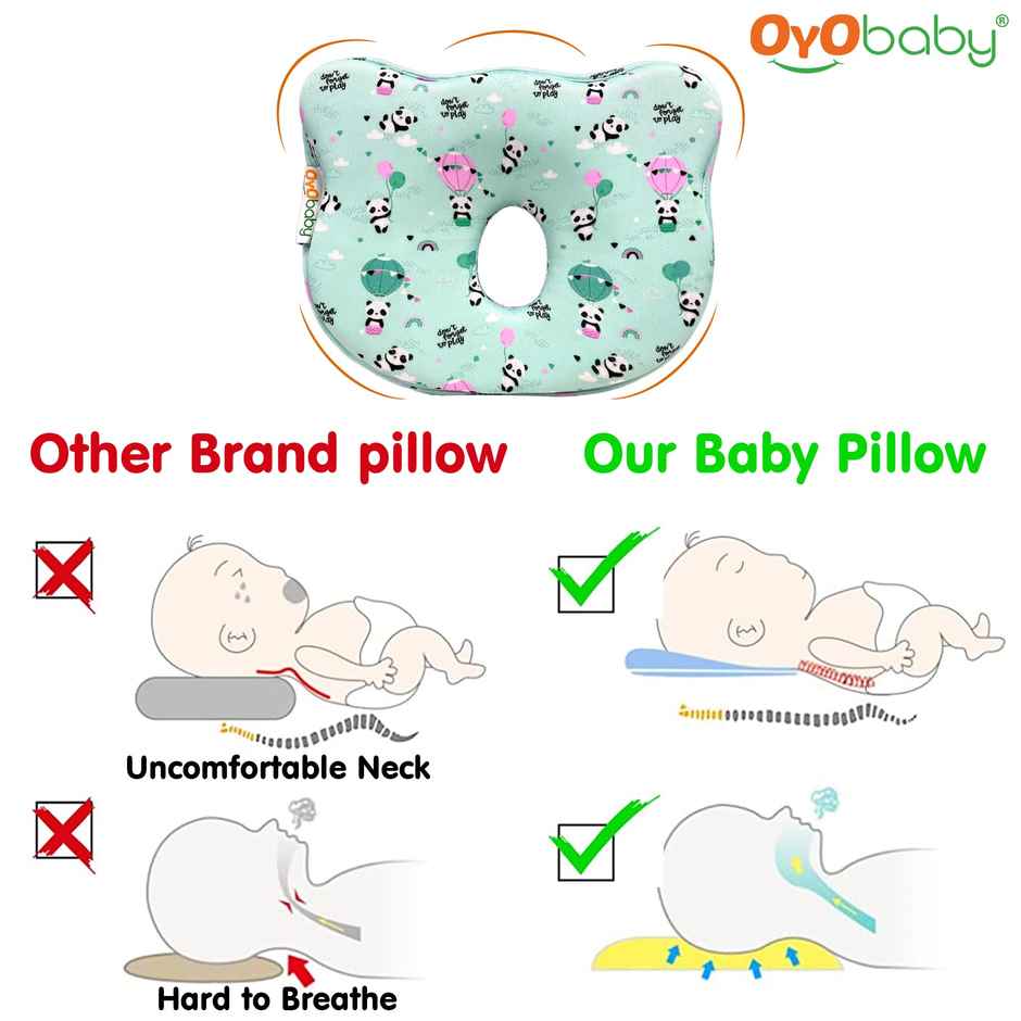 Oyo Baby Memory Foam Baby Head Shaping Pillow Bear Shape, P&A Print