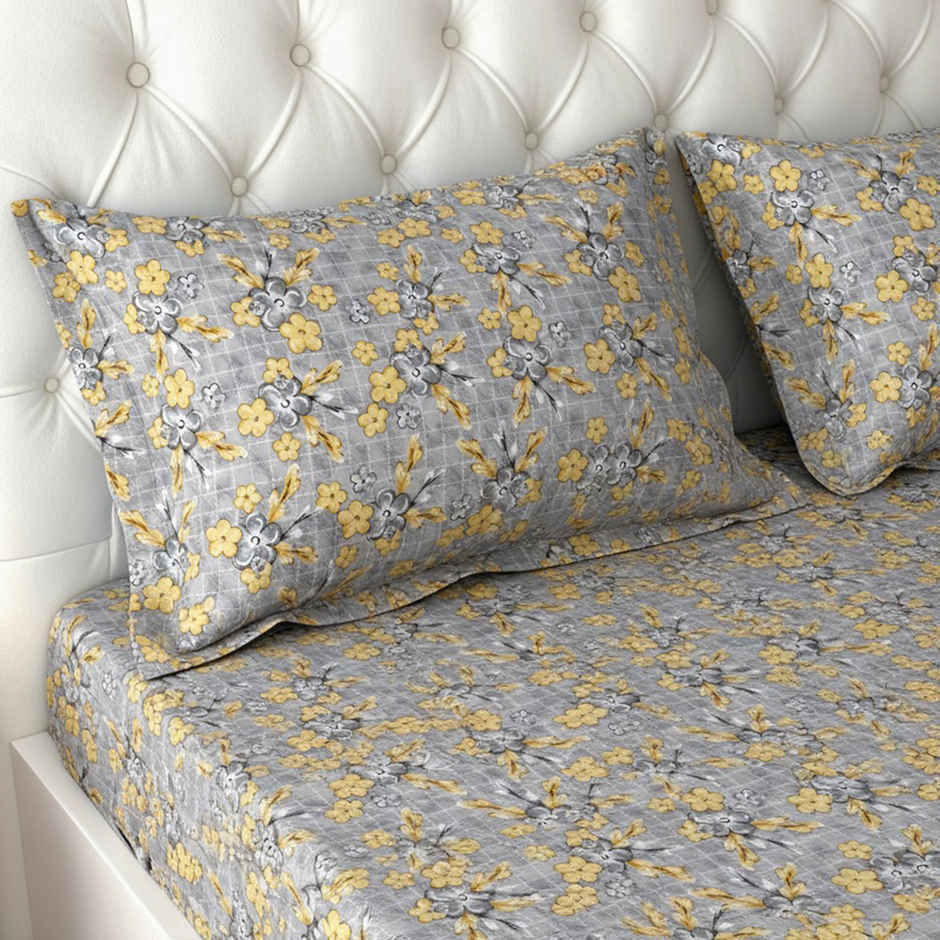 Raymond Home 120 GSM Hazel Floral Double Bedsheet with 2 Pillow Covers Grey