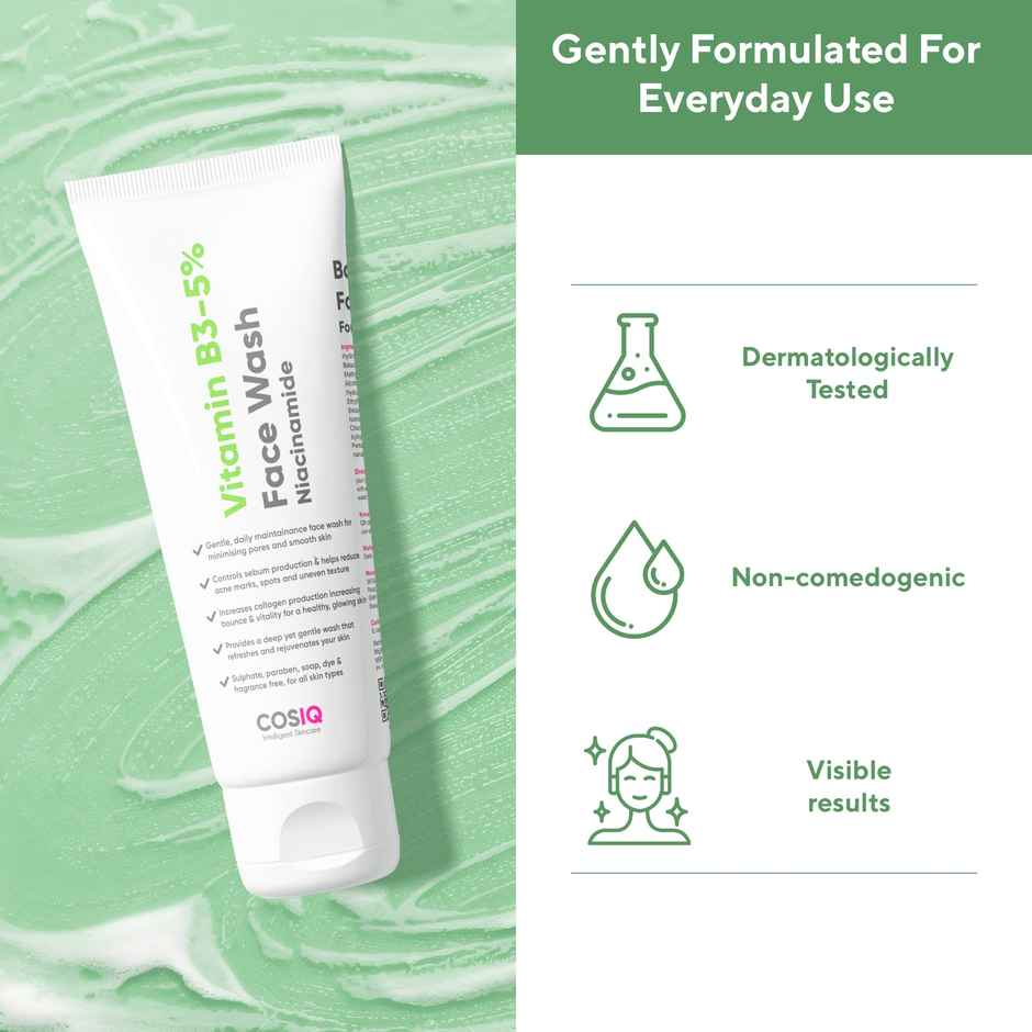 CosIQ 5% Niacinamide Daily Gentle Face Wash | Fades Dark Spots & Breakout | Dermatologically Tested