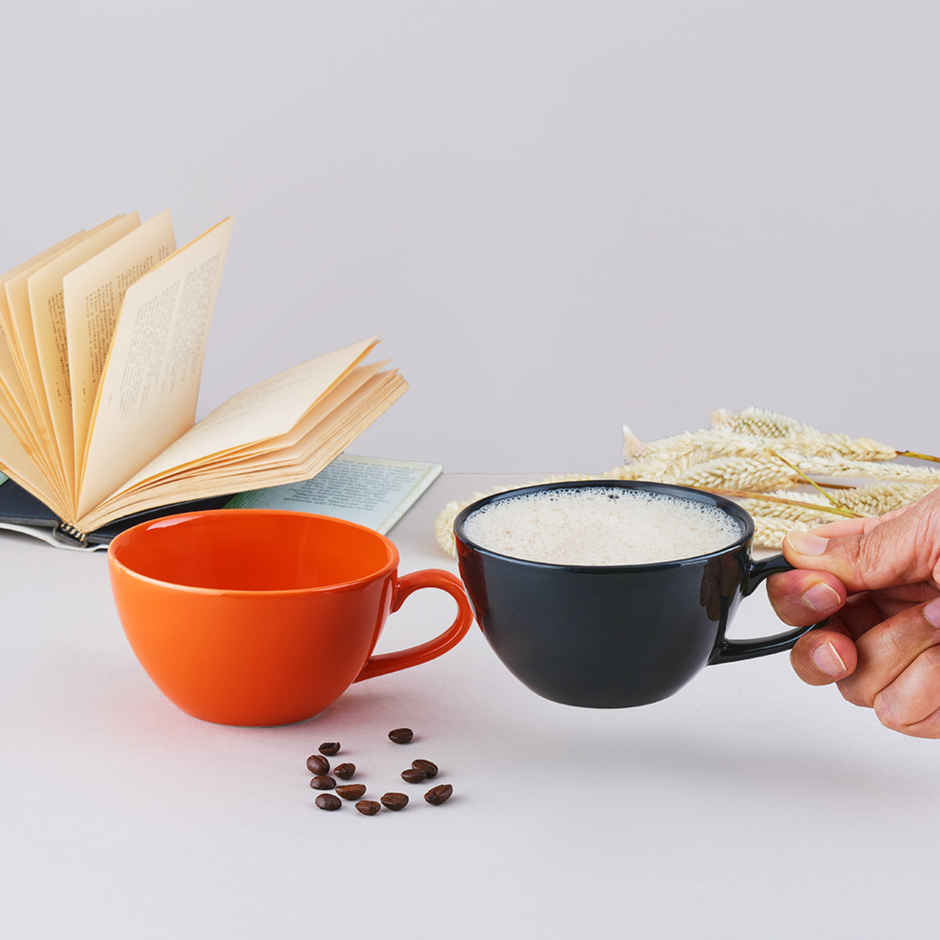 BlackCarrot Black & Orange Coffee Mug Set | Animal Bone Ash Free Porcelain