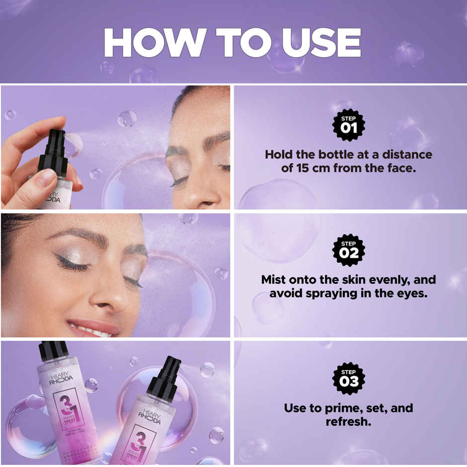 Hilary Rhoda 3-in-1 Primer Spray | Water-Based Primer | Refreshes Face & Blurs Pores | Dewy Finish