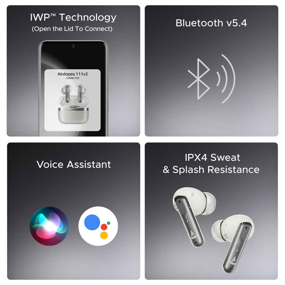 boAt Airdopes 111 v2 TWS Ear Buds with mic, Premium Leather Finish, 4Mics ENx,50HRS Battery, Free Music Streaming,13mm Drivers,Fast Charge,Dual Pair, Bluetooth Earbuds - Ivory White
