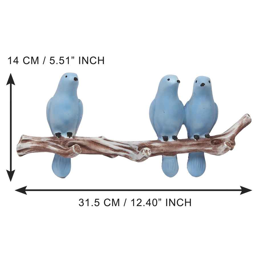 Resin 3 Blue Birds Sitting on Tree Branch Key Holder with 3 Hooks | Ecraftindia