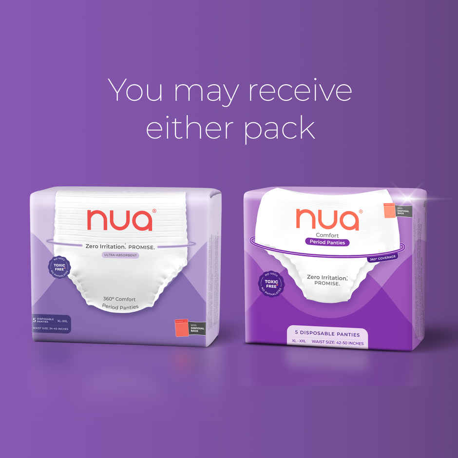 Nua Multi-Size Sanitary Pads With Disposal Cover | 3Xl+, 5Xl, 4L (12pc) & Nua Comfort Disposable Period Panties Xl-Xxl | Ultra-Absorbent | Pack Of 5 Panties (5pc) Combo