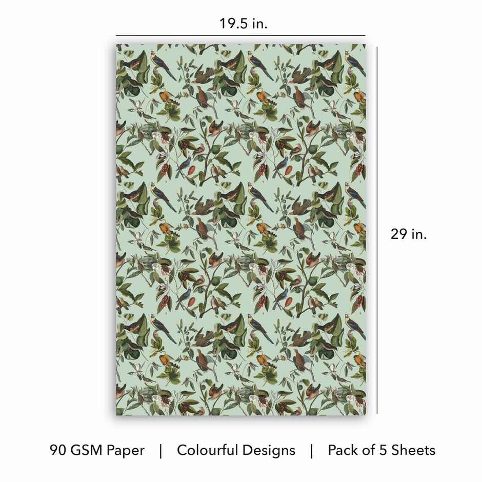 Tiger Notes Gift Wrap Festive Birds | Mint | Decorative Use