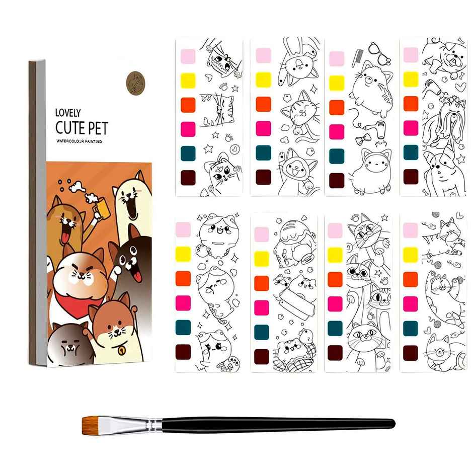 Kidology Pocket Watercolor Painting Book With  Bookmarks Sheets & 1 Brush Early Education