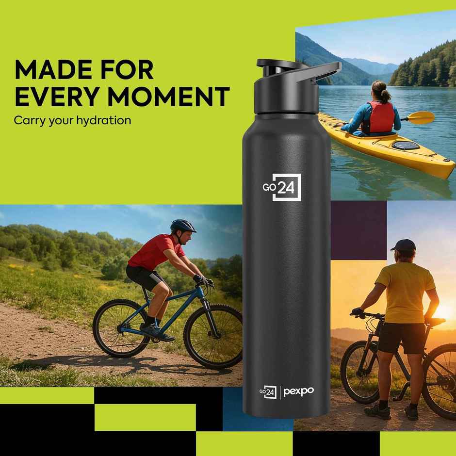 Pexpo Stainless Steel Chromo Sports/Fridge Sipper Water Bottle | Knight Black | 1 L