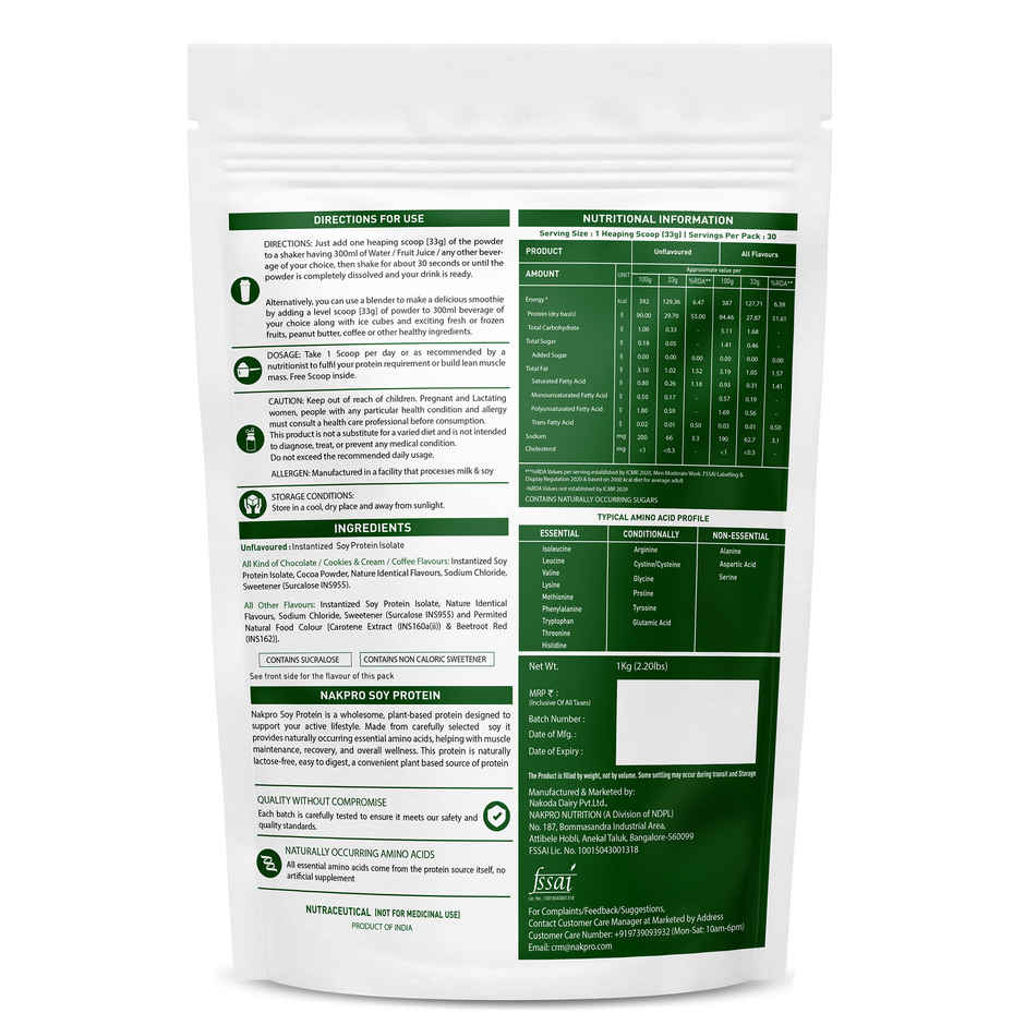 Nakpro Complete Soy Protein Isolate Vanilla - 25.3G Protein 4.6G Bcaa