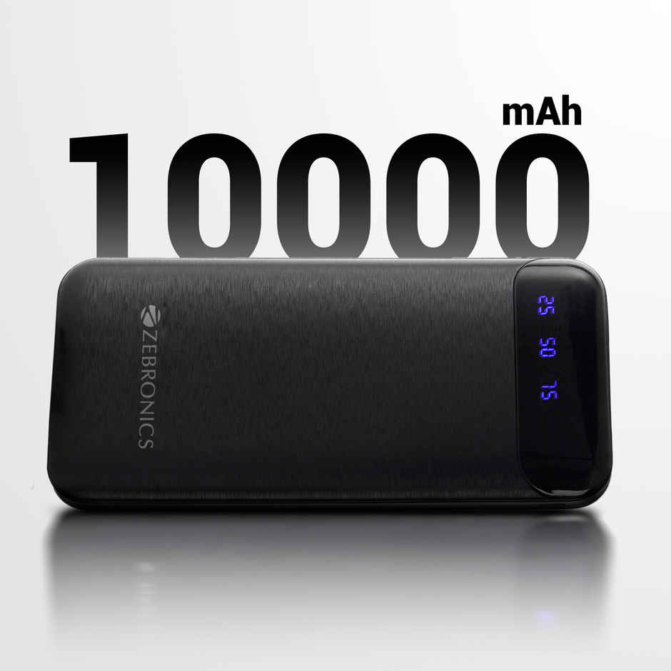 Zebronics MB10000S4 Power Bank, 10000 mAh, Dual USB Output, Type C & Micro USB Input, LED Display